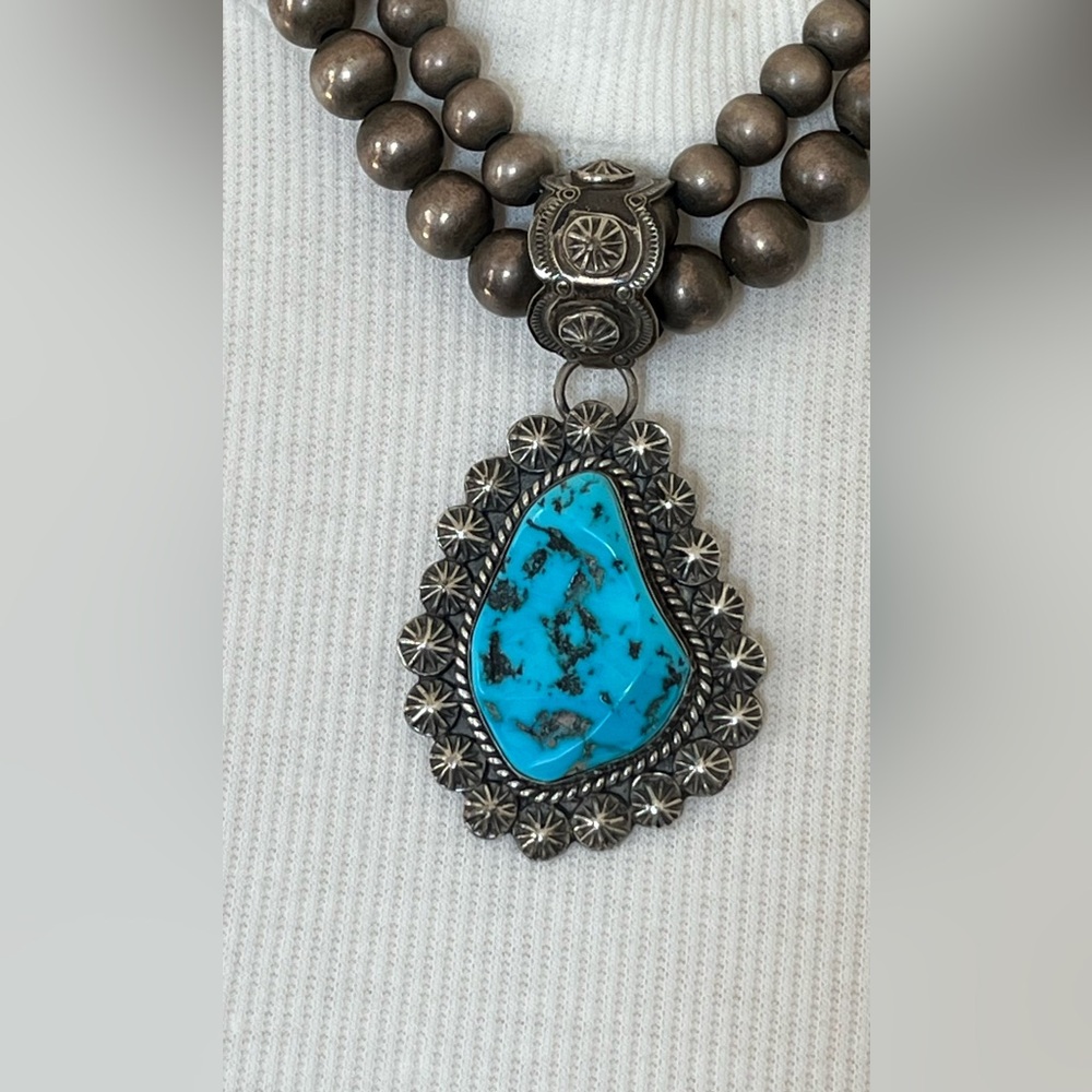 M. Spencer Sterling Sleeping Beauty Turquoise Pendant native western rodeo - Picture 6 of 8